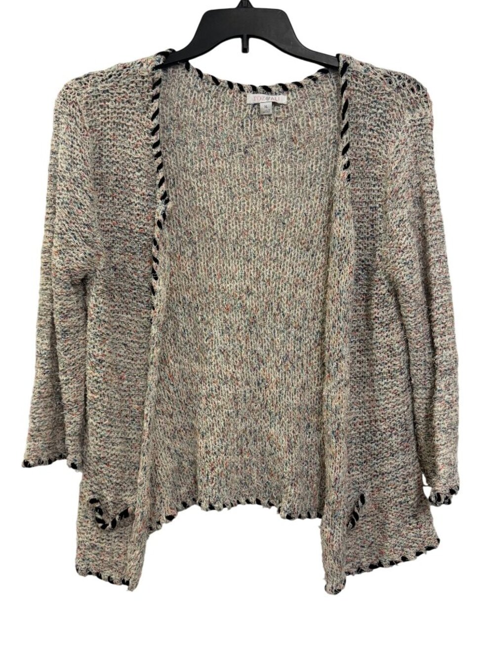 Roz & Ali Multicolor Open Front Cardigan Sweater XL Lightweight Acrylic Blend